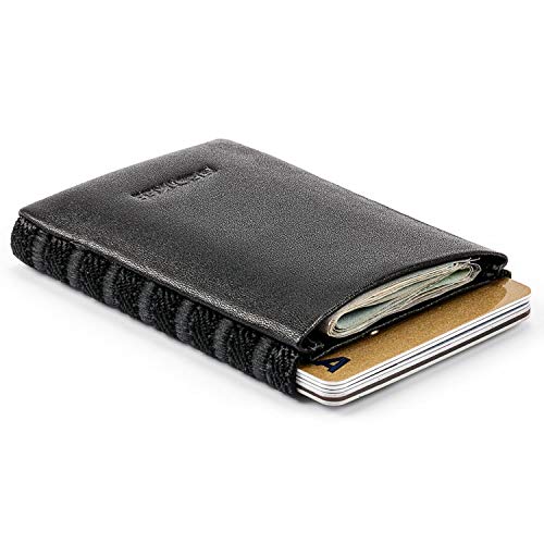 Slim Minimalist Wallets for Men - 2 Pockets Credit Card Holder Leather Wallet (Black)