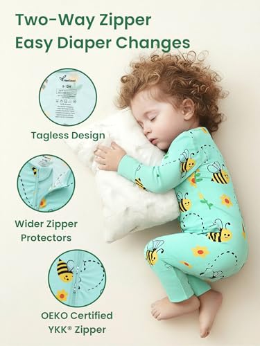Image of Unisex Baby Bamboo Viscose Long Sleeve Romper, Cute Prints Zipper Footless Jumpsuit, Toddler One-Piece Outfits