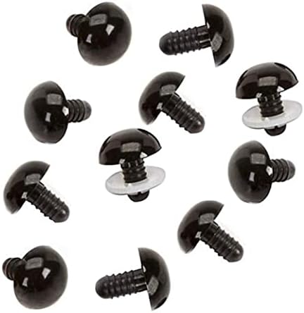 100Pcs 12mm/0.47inch Solid Black Plastic Safety Eyes with Washers Spiral DIY Craft Eyes for Doll Teddy Bear Puppet Animal Toys Sewing Crafting Accessories