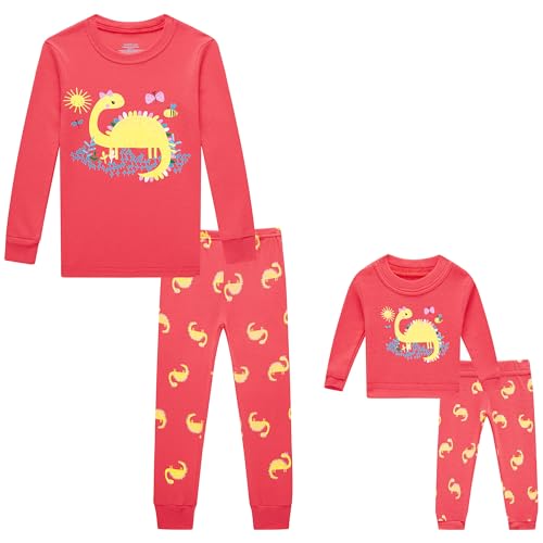 Image of Babyroom Girls Matching Doll&Toddler 4 Piece Cotton Pajamas Toddler Christmas Sleepwear