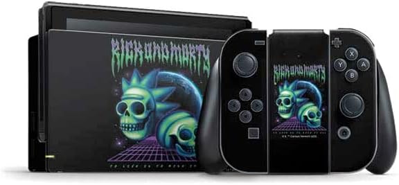 Skinit Decal Gaming Skin Compatible with Nintendo Switch Bundle - Officially Licensed Adult Swim Rick and Morty Neon Skulls Design