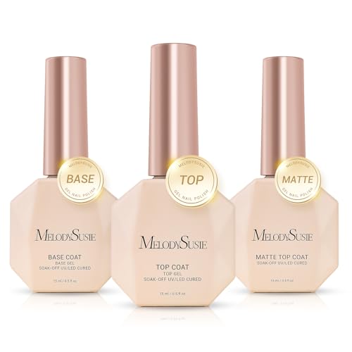 Image of MelodySusie Top Coat Matte Top Coat Base Coat No Wipe Glossy Set Long Lasting Shine Finish Soak Off UV LED Nail Lamp Nail Art Design Manicure Kit Perfect Gifts for Women Girls 3 Pcs 15ml Clear