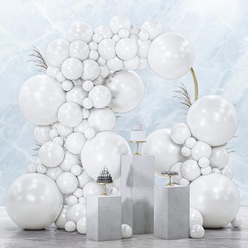 Image of PartyWoo Pearl White Balloons 140pcs Different Sizes Pack of 18 12 10 5 Inch Metallic White Latex Balloon Arch Kit Garland for Wedding Graduation Baby Shower Birthday Party Decorations White-Z30