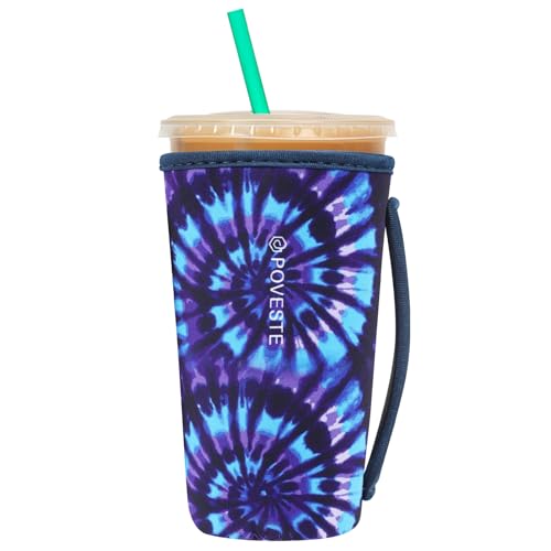 Image of Reusable Neoprene Insulator Sleeve for Iced Coffee & Cold Soda, Coffee Sleeves for Iced & Hot Drinks, Cold Beverage Cooler Compatible with Starbucks, Dunkin (Tie dye World, Large: 32oz)