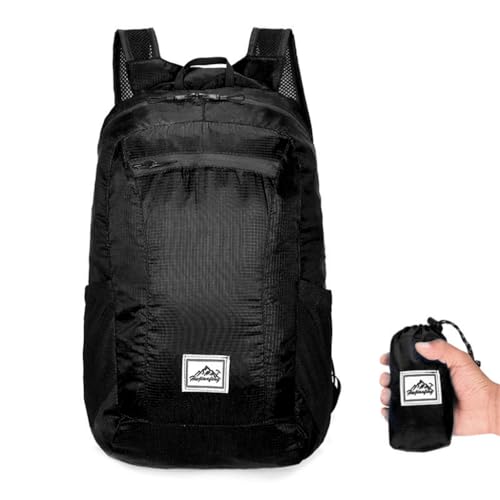 XAGMODSHN Mochila de senderismo ultraligera, plegable, a prueba de salpicaduras, mochila de viaje para acampar al aire libre, escalada, Negro, 12*7cm