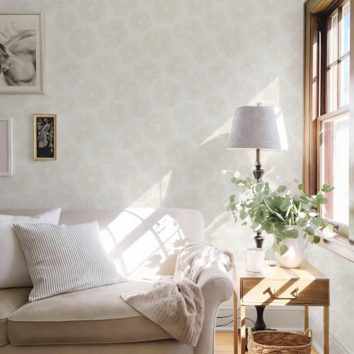 Floral Boho Peel and Stick Wallpaper White Beige Contact Paper Modern Lines