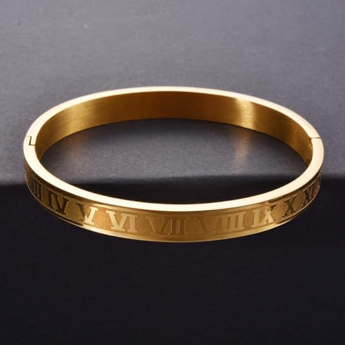 Gold Silver Plated Bracelets for Men Women Roman Numeral Bangle Bracelet Stainless Steel Personalized Engraved Unisex Gift3