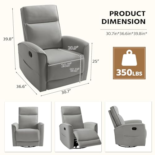 Image of HAOMARKETS Swivel Rocker Recliner Chair Set of 2, Manual Faux Leather Glider Rocking Recliners for Adults, 360 Swivel Nursery Reclining Sofa with Storage Pocket