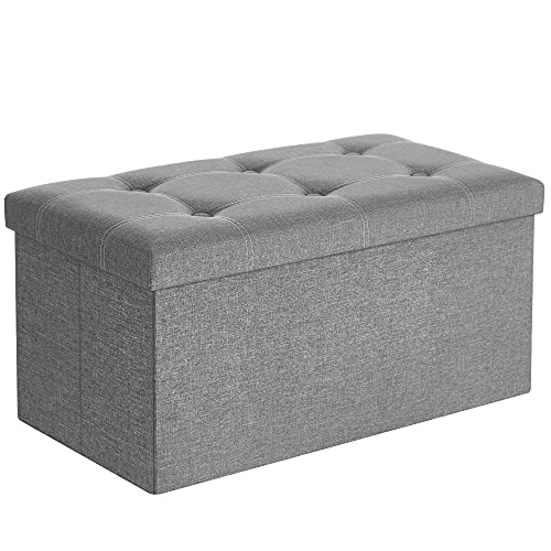 SONGMICS MAZIE Collection - 30 Inches Ottoman Storage Bench, 21 Gal. Folding Chest with Breathable Linen-Look Fabric, Load up to 660 lb, for Entryway, Living Room, Bedroom, Light Gray ULSF00
