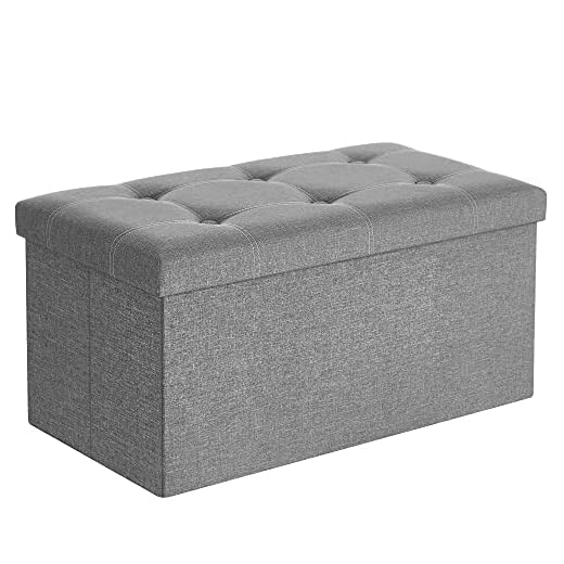 SONGMICS Sittbänk, sittpall, 80 liters kapacitet, sittkista, förvaringslåda, linneimitation, vikbar, lastkapacitet upp till 300 kg, för vardagsrum, sovrum, hall, ljusgrå LSF001G02
