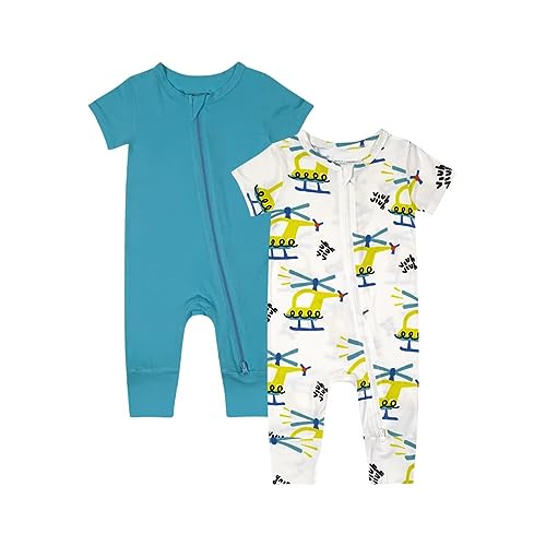 Image of Teach Leanbh Baby Boys Girls 2 Pack Bamboo Viscose Pajamas 2 Way Zipper Short Sleeve Romper Jumpsuit Sleep and Play