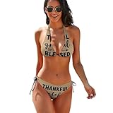 Women's Sexy Thankful Grateful Blessed Bikini 2 Piece Halter String Triangle Swimsuit Vacation Beach Bathing Suit
