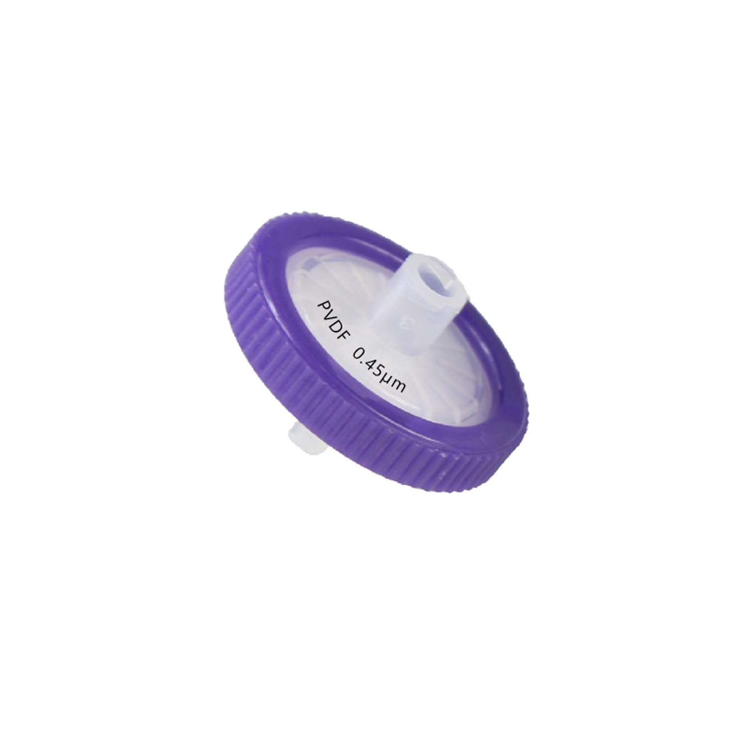 Chempure® Syringe Filter with outer ring, Polyvinylidene Fluoride (PVDF) Hydrophobic Membrane, 0.45μm Porosity, 25mm Diameter, PP Housing, Non-Sterile, Bulk Packed, 100ps/pack Code- CS6570 (PVDF Hydrophobic 25mm 0.45um Non-Sterile)