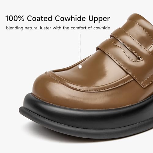 Image of BEAU TODAY Chunky Loafers Women,Patent Full Grain Leather Loafers for Women,Comfortable Slip-on Fashion Platform Shoes, Non Slip Business Casual Work Office Square Toe Dress Shoes