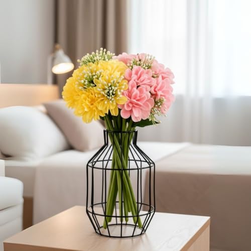 Image of SATYAM KRAFT 2 Pcs Artificial Hydrangea Dahlia Flowers 7-Stem Faux Bunch Floral Bouquet For Home Decor Vase Pot & Living Room Bedroom Office Table Decoration Items (Vase Not Included)