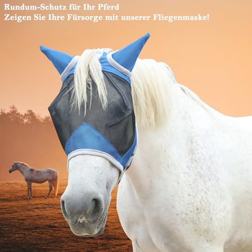 Gallopoff Fliegenmaske Pferd, Pferdemaske mit Ohren Schützerschutz, Atmungsaktives Mesh