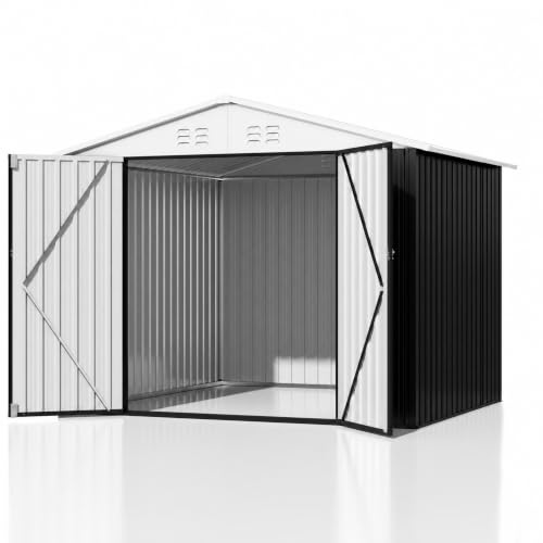 Image of Polar Aurora 6x8 FT Outdoor Storage Shed | Metal Garden Shed with Updated Frame Structure, Tool Sheds for Backyard Garden Patio Lawn, White