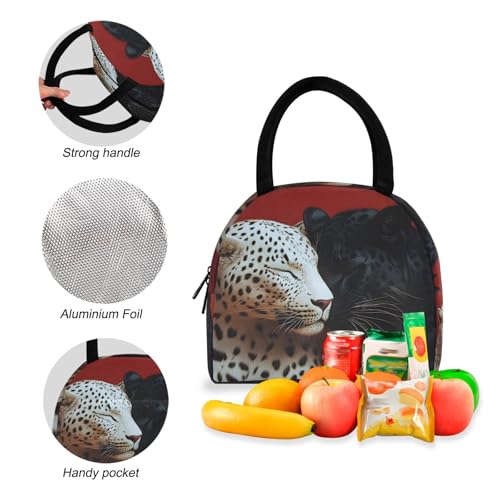 Leopard Black White Print Backpack Set with Lunch Bag, Large Capacity Travel Backpacks and Lunch Box Insulated for Commute Hiking Picnic4