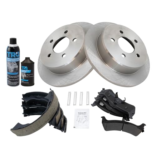 Image of TRQ Rear Brake Pad & Rotor Kit, with Chemical Kit Parking Brake Shoe Set Semi-Metallic Compatible with 1995-2001 Ford Explorer 1997-2001 Mercury Mountaineer