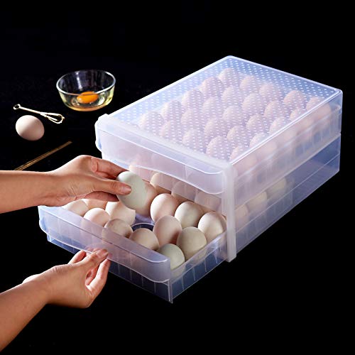 Hershuing Large Capacity Egg Holder For Refrigerator, Household Egg Fresh Storage Box For Fridge, Multi-Layer Chicken Egg Storage Container (Clear, 2-Layer 60 Grid Egg Drawer) #TOP1