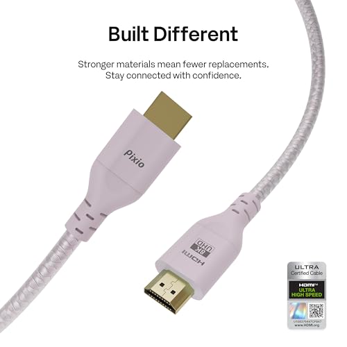 Image of Pixio Pink 8K HDMI 2.1 Cable Ultra Certified Ultra High Speed 6FT 8K 60Hz 4K 120Hz Nylon Braided, Gold Plated Connector, Anti-Breakage, HDR10+, dtsx, eARC, HDCP, Dolby Compatible