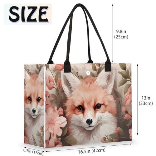 POFATO Art Fox Rose Tote Bag for Women Large Beach Bag Reusable Tote Bags for Work Travel Beach Shopping2