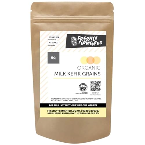 Freshly Fermented Live Milk Kefir Grains 5g Certified Organic Heirloom Starter Culture | Reusable for Life | Make Real Kefir at Home | UK Made & UKAS Lab Tested