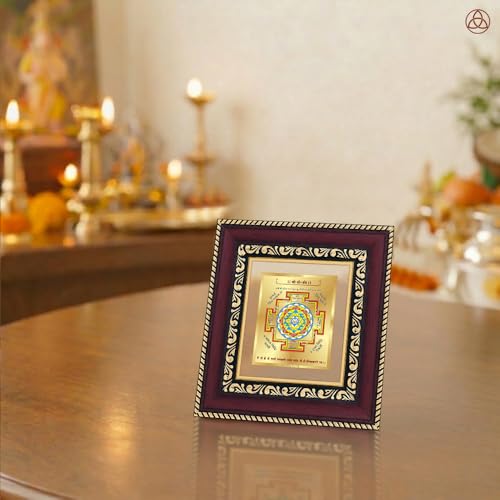 Image of DIVINITI Siddh Energised Shree Yantra | 24k Gold Plated Foil Sacred Prosperity Vastu Frame for Home, Office & Puja Room | Spiritual Yantra for Prosperity, Peace & Positive Energy (14 X 13 CM)