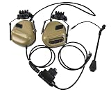 Hdlsina Cuffia tattica da tiro in modalità casco + con U94 PTT 2 pin con adattatore per guida ARC Riduzione del rumore e pickup del suono Protezione dell'orecchio (TAN)