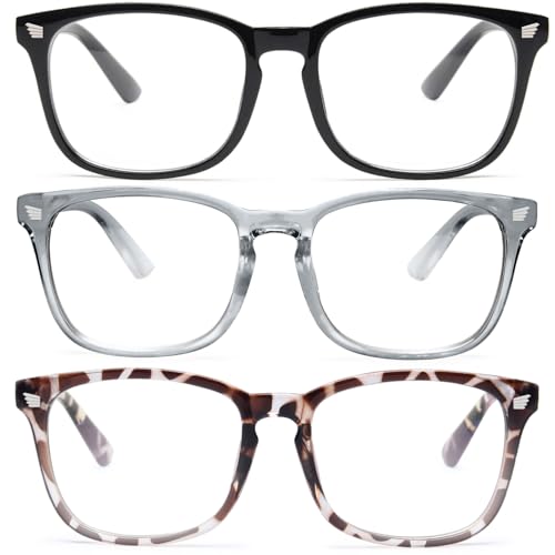 Image of livho High Tech Blue Light Blocking Computer Glasses | Advanced Blue Light Blocking, Screen Fatigue Protection, UV Protection, Black + Clear Gray + Leopard