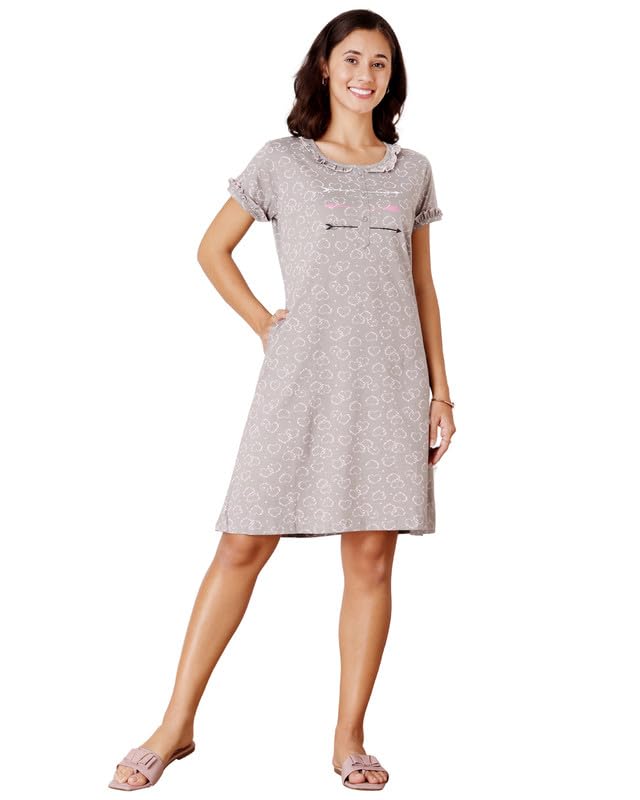 bodycare Women’s Nightdress | Multicolor Cotton Nighty | Knee-Length, Short Sleeves, Relaxed Fit, with Pockets | Combed Cotton Fabric-picture-28