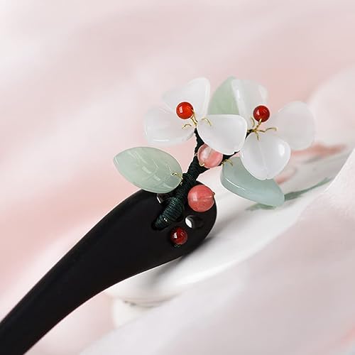 Miniatura 4 de Lurrose Horquilla de pelo de madera con diseño floral, estilo retro, decoración del pelo