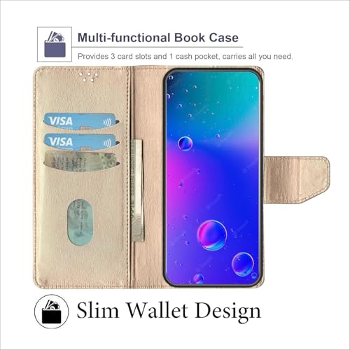 Image of Cover for Vivo T5x 5G / Y51 Pro 5G / iQOO Z11x 5G, Wallet Style, Leather Finish, Magnetic Closure, Inbuilt Stand, Card Pocket (Golden&Pink)