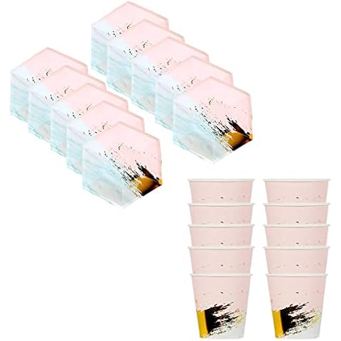 TopAufell Disposable Cups Dishes,20pcs Disposable Hexagon Paper Cups Dishes,Disposable Plates for Dinners,Birthdays,Mothers Day,Parties,Holiday Picnic,BBQs,7 inches (Marble Powder) Cover
