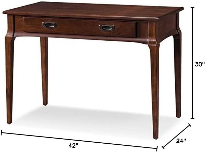 BOWERY HILL Solid Wood Computer Desk, 42 in Wide, Heartwood Cherry Finish, Compact Design with Drop-Front Drawer, Full Extension Glides, Wire Grommet, Small Space Home Office