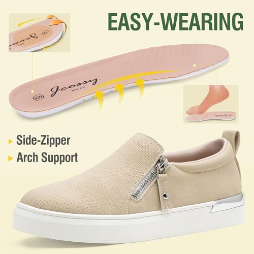 Image of Jeossy Women's Slip On Shoes Casual Fashion Sneakers 8010 Arch Support Loafers for Women with Zipper