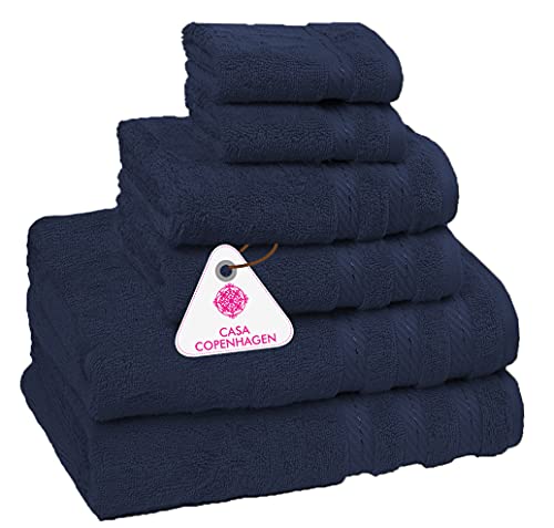 Casa Copenhagen Bella 600 GSM ägyptische Baumwolle, 6-teiliges türkisches Handtuchset, enthält 2 Badetücher, 2 Handtücher, 2 Waschlappen, Navy blau Cover