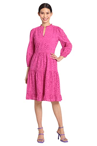 Image of Maggy London Women's Maggy London Women's Dresses Mini Ruffle Mock Neck Eyelet Dress with Tiered Skirt