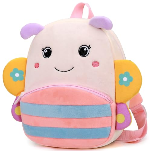 Mochila infantil de animais zoológicos, linda bolsa de pelúcia com desenho animado de 25,4 cm, bolsa de livros pré-escolar para meninos e meninas de 2 anos, Borboleta, rosa, tamanho �nico