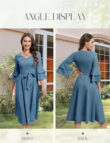Image of DRESSTELLS Women's Cocktail Dress Summer Wedding Guest Party Vintage 3 /4 Bell Sleeve V Neck A-Line Dress