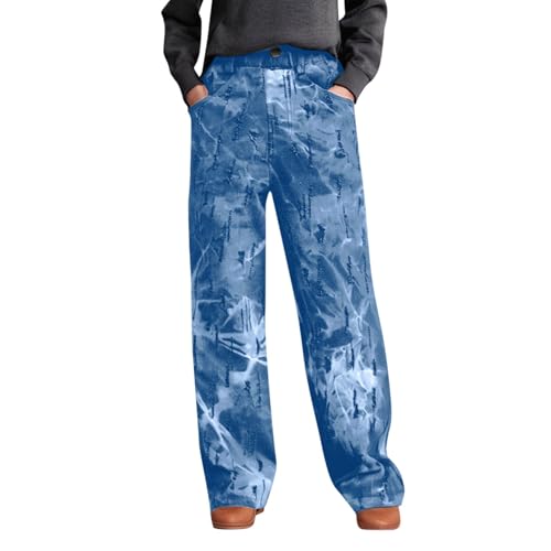 Girls' Baggy Jeans Candy Colors High Rise Elastic Waist Wide Leg Washed Denim Pants Casual Jean Trousers with Pockets