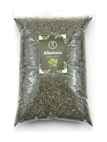 Albahaca Seca en Hojas 100% Natural | romero planta naturalroma Intenso y Fresco para Pasta, Pizza, Infusión y Cocina Mediterránea | Ideal para mezclar con Orégano y Romero (500 g, Albahaca)