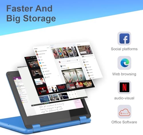 AWOW Laptop Windows Touchscreen, 2 em 1, 11,6 polegadas, FHD azul, processador Celeron N3450 de 4 nú