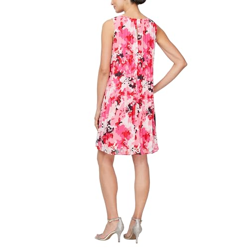 Image of S.L. Fashions Women's Short Sleeveless Pleated A-line Dress with Cutout Neckline