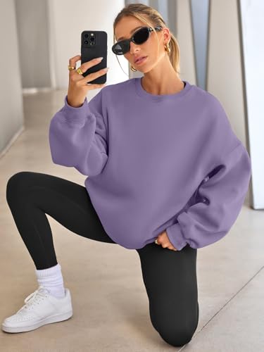 EFAN Womens Sweatshirts Hoodies Oversized Sweaters Crewneck Fleece Casual Tops Basic Comfy Fall Fashion Clothes 2026 Plus Size Maternity Workout Lounge Wear Winter Outfits Purple L