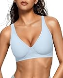OEAK Womens Deep V Bras Wireless Comfortable Bra Supportive No Underwire Bras Tshirt Push Up Bralettes Plunge Seamless Bra Sky Blue S