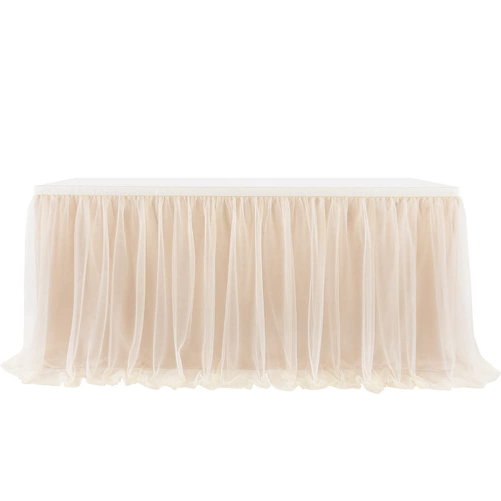 Falda de mesa de tul, falda de mesa, 243 x 77 cm, gasa, mantel de mesa, falda para boda, cumpleaños, Año Nuevo, fiesta de bebé, decoración de fiesta, champán