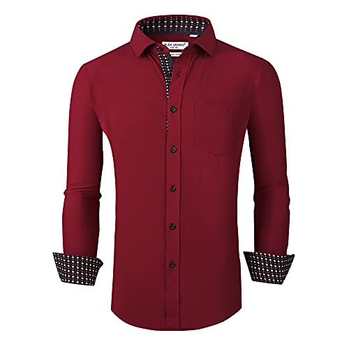 Alex Vando Mens Dress Shirt Wrinkle Free Regular Fit 4-Way Stretch Button Down Shirts
