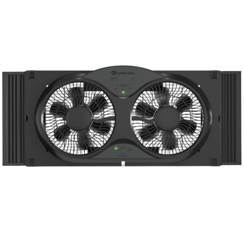 Image of Comfort Zone Window Fan for Bedroom, 23-Speed Dual Fans with Self-Locking Expanders, 3 Modes (Cool, Circular, Exhaust), Remote Control, Fabric Cover and