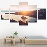 SIGNWIN 5 Panel Canvas Wall Art Coastal Orange Photography Relax/Calm Romantics Sunset Warm for Home Decorations Ready to Hang - 60